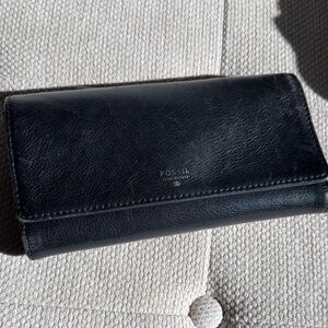 Fossil Midnight Black Leather Clutch